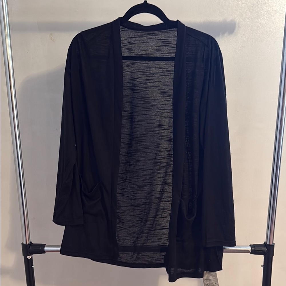 Black Open Front Cardigan Sweater with Relaxed Fit, sz Large, brand new